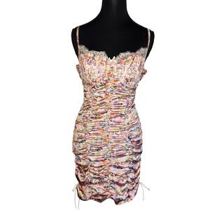 FOR LOVE & LEMONS x VICTORIA'S SECRET Dress Medium Pink Gardenia Floral Ruched